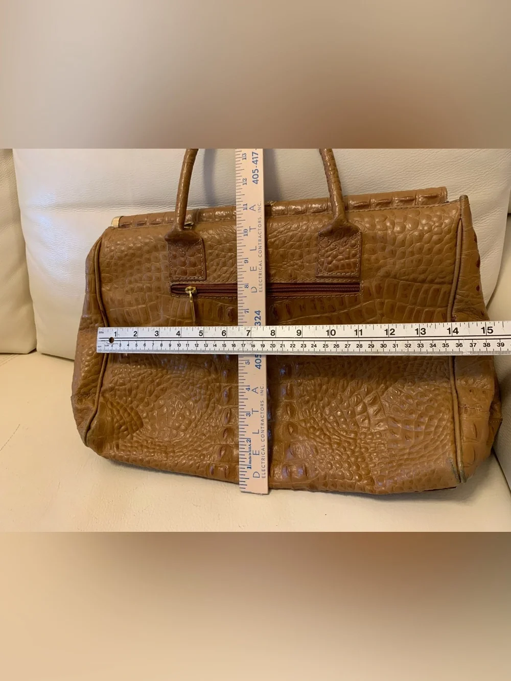 Old Florence Leather Croc Embossed Handbag Brown Naturally Dyed & Treated Italy